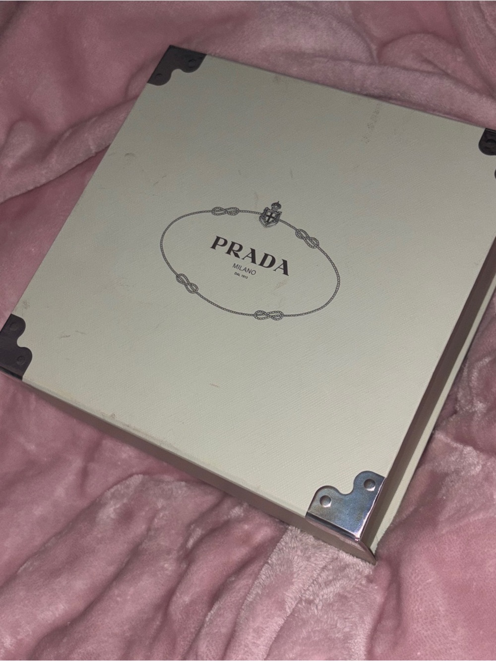 Vintage Prada Milano Sage Green Decorative Storage Presentation Box Metal Accent